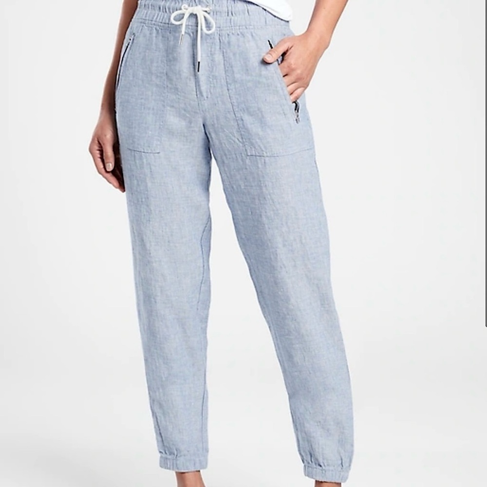 Athleta Cabo Linen Jogger Pants‎ in Blue Women’s Size 10